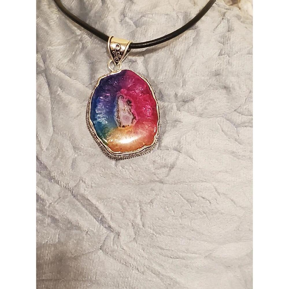 925 large solar rainbow quartz necklace - Picture 3 of 12
